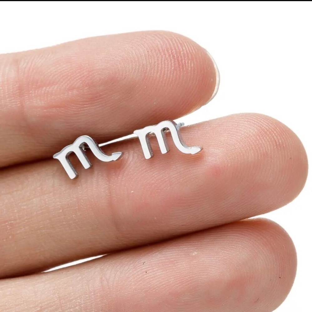 2 FOR $25 18K White Gold (Rhodium) Unisex Scorpio  Zodiac Sign Minimal Earrings